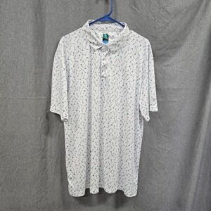 Pro Tour Coolplay Mens XL Golf Polo‎ Shirt White Blue Flag Print Performance